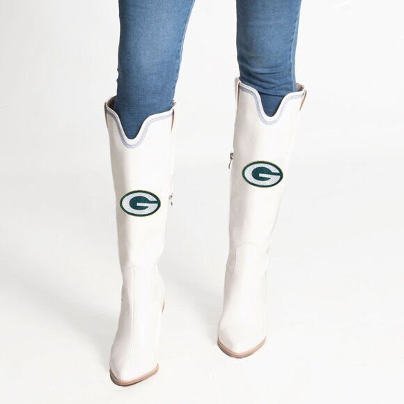 NFL Licensed White Knee-High Cowboy Boot-Green Bay Packers - Picture 1 of 2